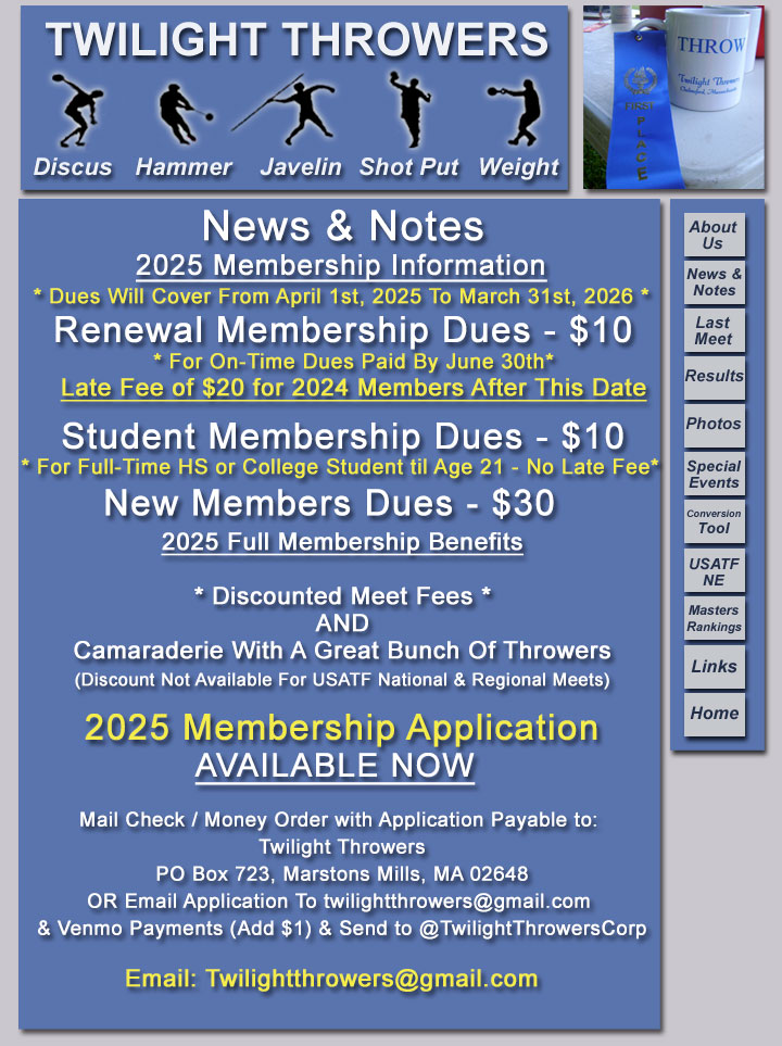 Twilight Throwers - News & Notes